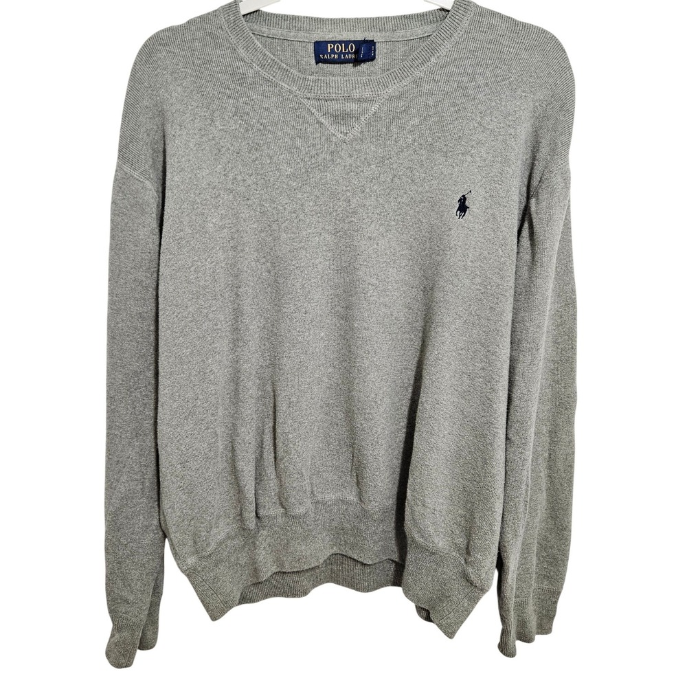 Polo Ralph Lauren Mens Cotton Sweater Jumper Crewneck Blue Pony Heritage Grey L